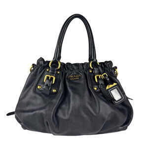 Prada soft calfskin shopping satchel bag black